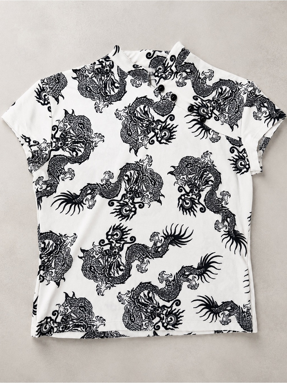 Y2K Dragon Baby Tee Mandarin Collar Club Top